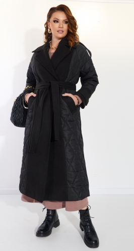 Комбинированное черное пальто
